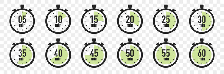 Stopwatch icons collection in a flat design. Vector illustration