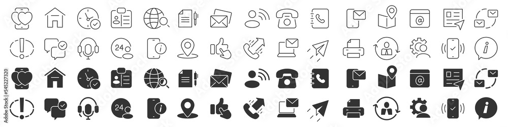 Aufkleber contact us line excellent icons collection in two different styles. thin outline icons pack. vector 