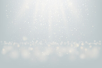 White glitter and sparkles in sun rays background, lines in shiny light vector illustration. Bright dust sparkling on blue light wallpaper design. Christmas or New Year holiday card decoration.