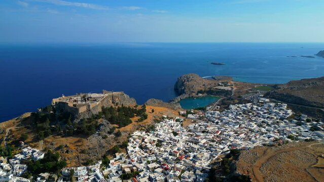 Lindos is a town on the Greek island of Rhodes. It&rsquo;s known for its clifftop acropolis, which features monumental 4th-century gates and reliefs from about 280 B.C.