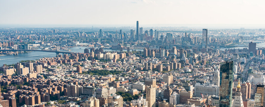 Panorama of upper Manhattan with beautiful perspective and skyline