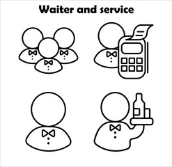 Restaurant Line Icons on a white background. Waiter and service