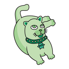 green cat lying down relaxing
