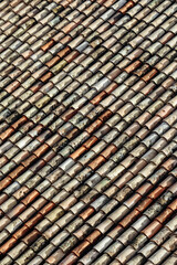 Ancient tiles covering the roof of the citadel in Entrevaux, south of France