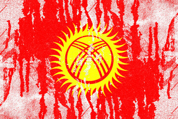 Kyrgyzstan flag painted on old distressed concrete wall background