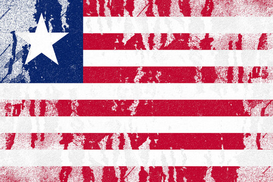 Liberia flag painted on old distressed concrete wall background
