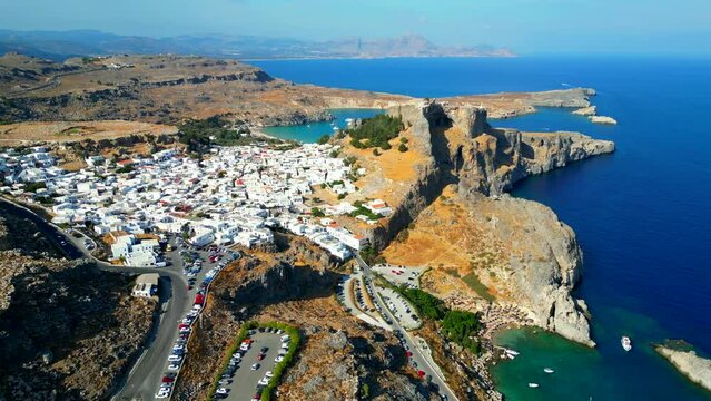 Lindos is a town on the Greek island of Rhodes. It&rsquo;s known for its clifftop acropolis, which features monumental 4th-century gates and reliefs from about 280 B.C.