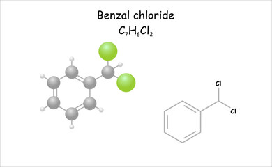 Stylized molecule model/structural formula of benzal chloride.