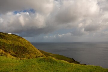 Beautiful mountainous lake view on a cloudy day