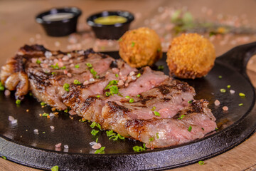 Typical colombian food and drinks, meats three-quarter term