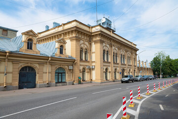 Fototapeta premium Facade of the administration building of the Vyborg Commercial Port (1899) on a July afternoon