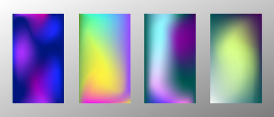 Fototapeta premium Abstract bright gradient background. Set of 4 backgrounds. Creative modern vector illustration. Holographic spectrum for coating.