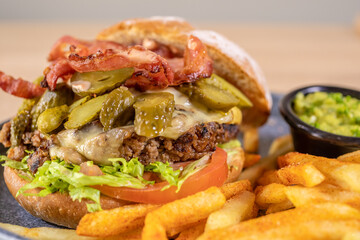 Typical colombian food and drinks, variety of hamburgers