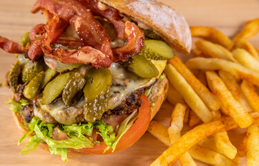 Typical colombian food and drinks, variety of hamburgers