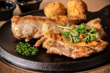 Typical colombian food and drinks, grilled chicken