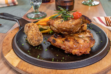 Typical colombian food and drinks, grilled chicken