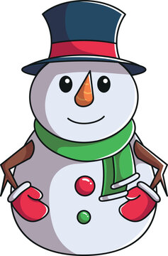 Cute cartoon-style snowman isolated on a vertical white background.