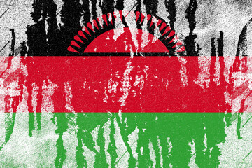 Malawi flag painted on old distressed concrete wall background