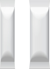 White Blank Foil Packaging Stick Medicine Drugs Or Chewing Gum, Coffee, Salt, Sugar, Spices, Sachet, Sweets, Candy. Isolated Mock Up Template Ready For Your Design. Product Packing Vector EPS10