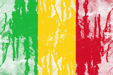 Mali flag painted on old distressed concrete wall background
