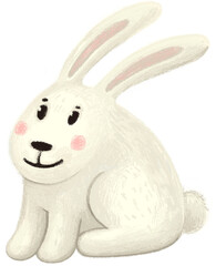 Christmas collection. Christmas cute white bunny or rabbit, isolated