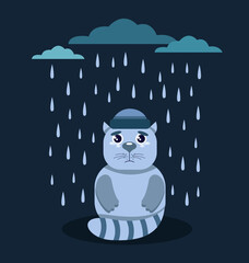 Sad cat under the rain on Blue Monday 