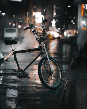 Bike standing on a street in new york