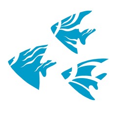 Set of three blue fish. Fish silhouettes. Flat style fish. Vector illustration.Symbol 
in the form of fish.