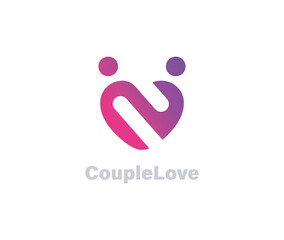 Modern couple love logo heart shape couple dating