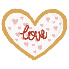 Cookies in the shape of a heart with glaze and the inscription 