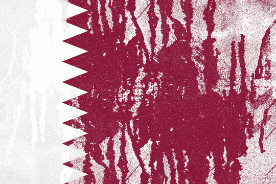Qatar flag painted on old distressed concrete wall background © Xookits