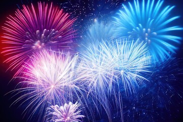 Fototapeta premium blue and pink-purple fireworks in the night sky