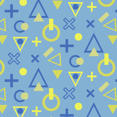 Geometric vector seamless pattern, neon colors, Memphis style, geometry, forms, design, for print, background, presentations, wrapping paper, branding