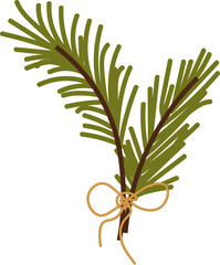 A simple Christmas tree. Pine branch. Green branch christmas element.