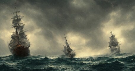 A ship caught in a storm