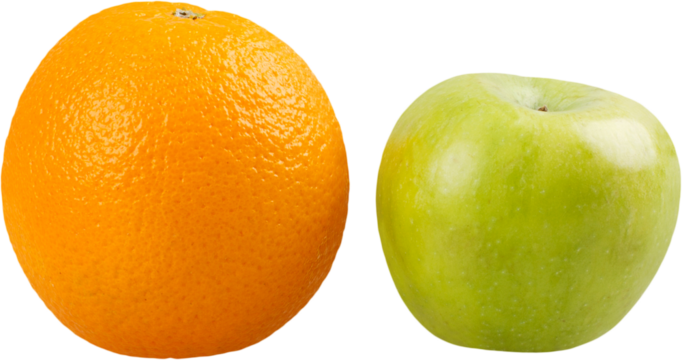 Differences orange and apple fruit