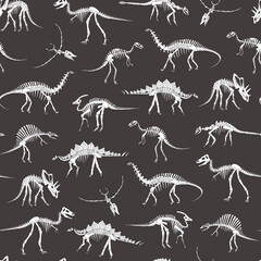 Dinosaur bones vector line seamless pattern.