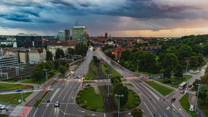 Panorama of Gdańsk from the side of Wrzeszcz. View from the drone.
