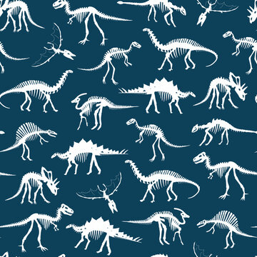 Dinosaur bones vector silhouette seamless pattern. © GooseFrol