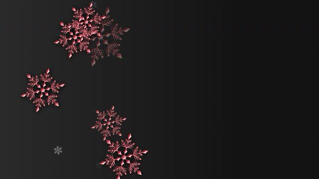クリスマス 雪の結晶 ピンク 左 大 雪が降る 【背景 グラデーション ダークグレー】