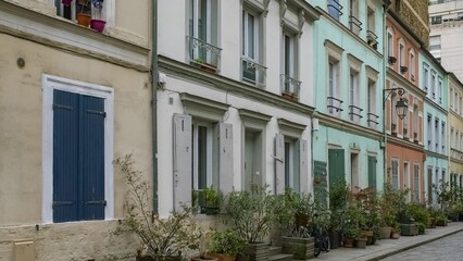 Fototapeta na wymiar Paris, colorful houses rue Cremieux 