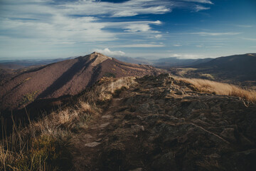 Bieszczady mountain inPoland. Autumn view of Polonina Wetlinska and Polonina Carynska