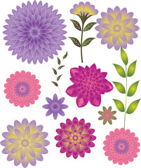 Gradient floral and doodle coloring pages
