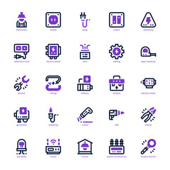 Electrician icon pack for your website, mobile, presentation, and logo design. Electrician icon mixed line and solid design. Vector graphics illustration and editable stroke.