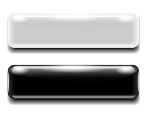 Black and white shiny buttons isolated on white background. 3d rendering