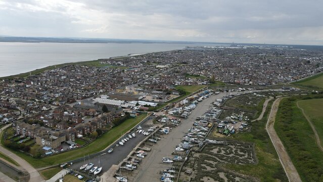 Canvey island Oyster creek Essex UK drone view