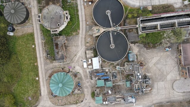 Water Treatment Plant On Canvey Island Essex UK Overhead Drone View