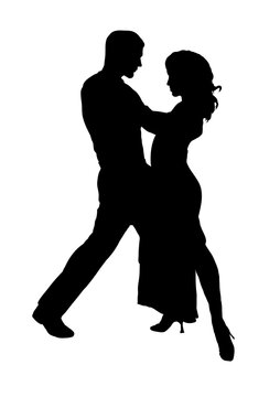 silhouette of a dancing couple, ballroom dancing
