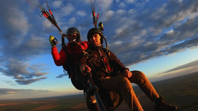 paragliding in tandem at sunset, sports, extreme