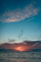 Beautiful sunset in the dramatic sky in Baltic sea, Latvia, Saulkrasti